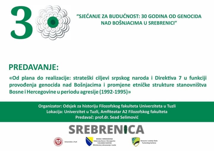 Razgovor s prof. dr. Seadom Selimovićem u okviru obilježavanja 30 godina genocida nad Bošnjacima u Srebrenici